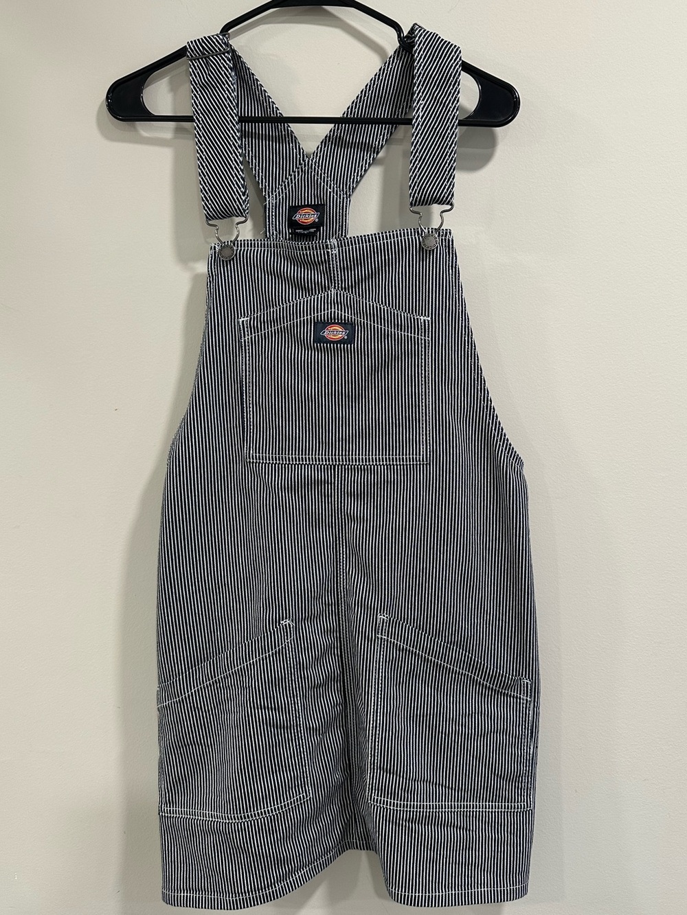 Dickies Blue and White Striped Women's Dress with Logo Patch